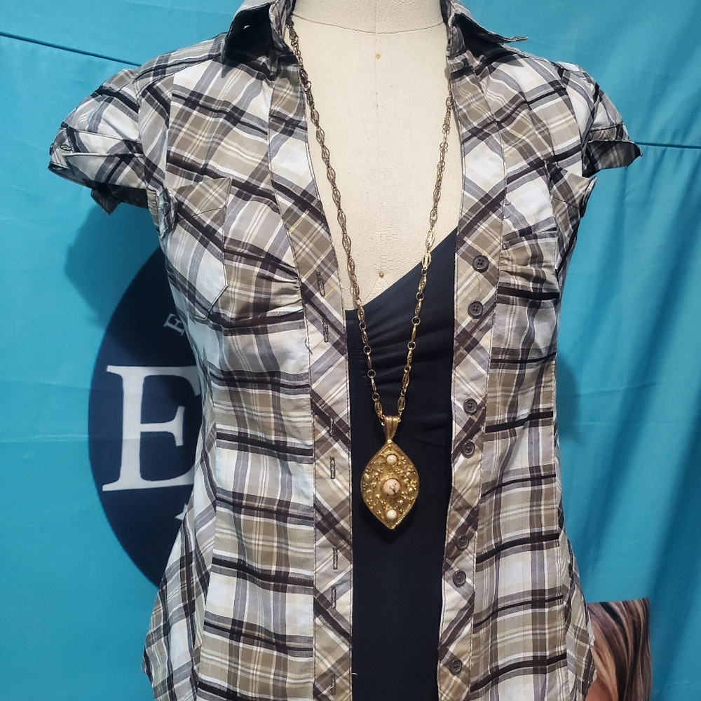 Brown Button-Down Blouse - image 1